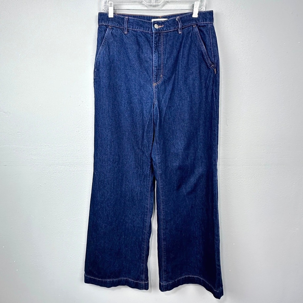 LOFT Trouser Jeans Womens‎ Size 8 29 Dark Indigo Blue Denim High Rise Wide Leg